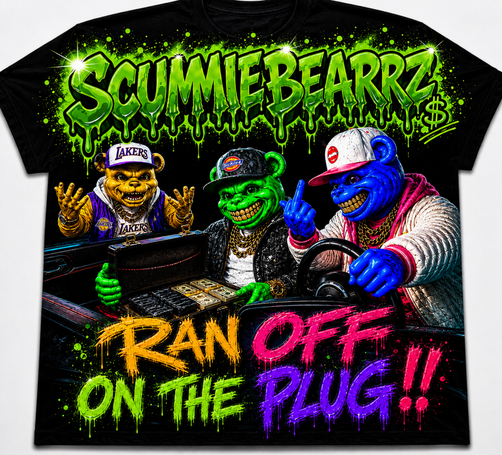 Scummie Bearz  Get Served Collection "Ran Off On The Plug" Unisex Men's T-Shirt
