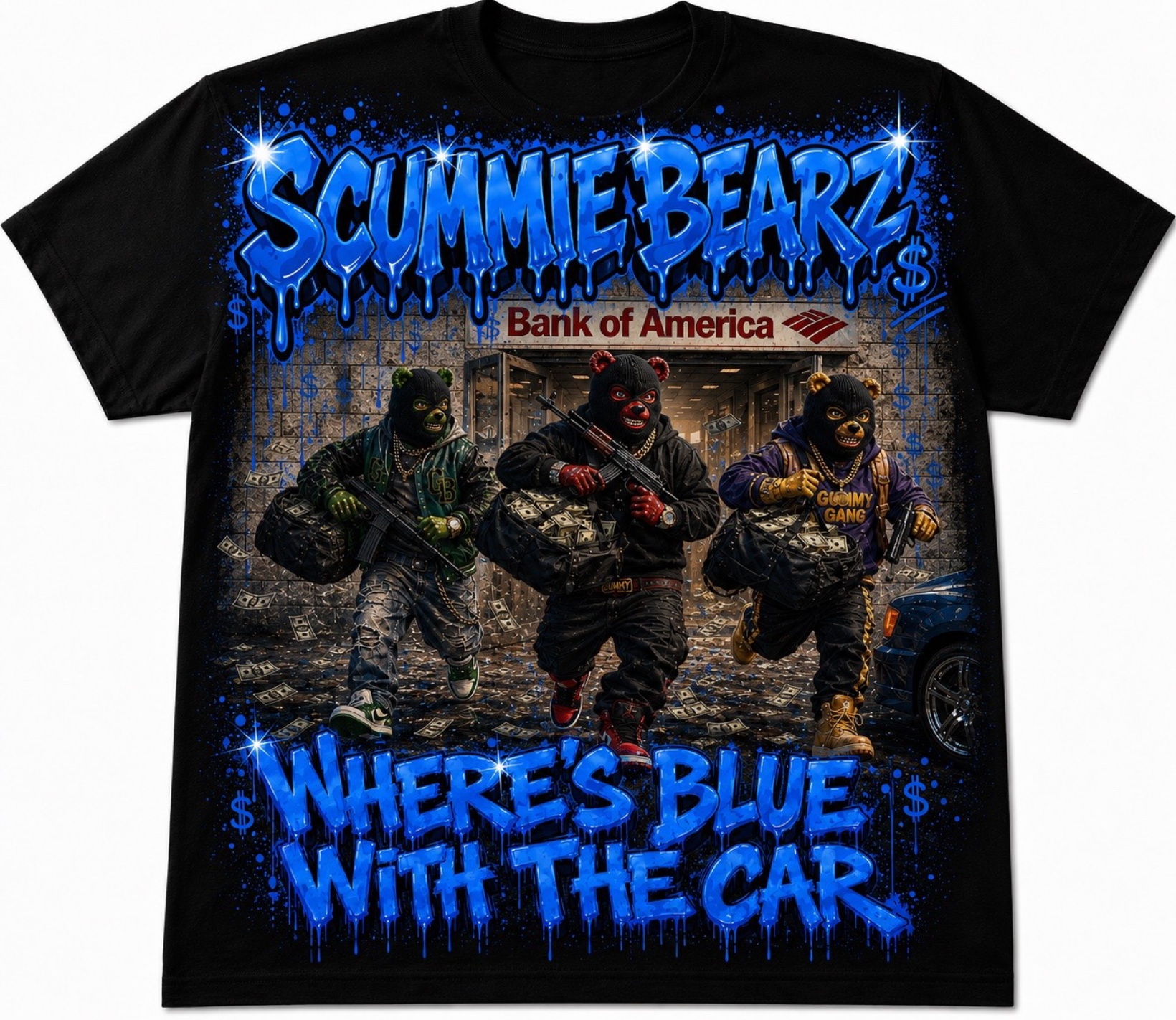 Scummie Bearz Bank Heist Collection: Where's Blue? — Unisex Men's T-Shirt