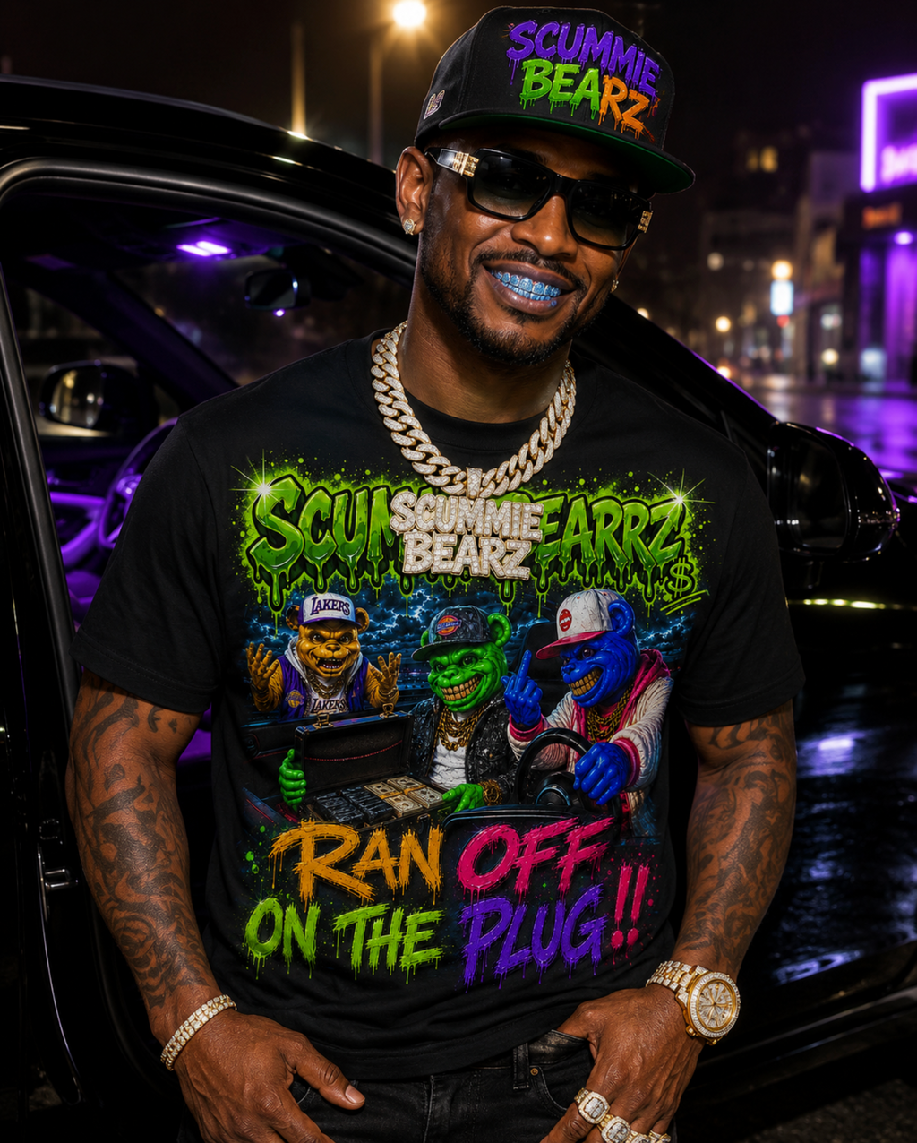 Scummie Bearz  Get Served Collection "Ran Off On The Plug" Unisex Men's T-Shirt