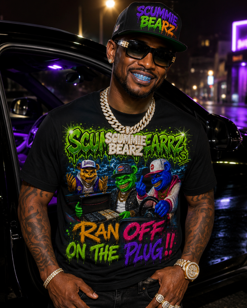 Scummie Bearz  Get Served Collection "Ran Off On The Plug" Unisex Men's T-Shirt