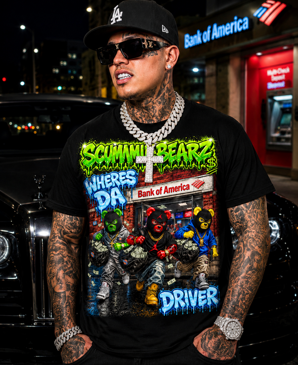 Scummie Bearz Bank Heist Collection: Where's Da Driver? — Unisex Men's T-Shirt