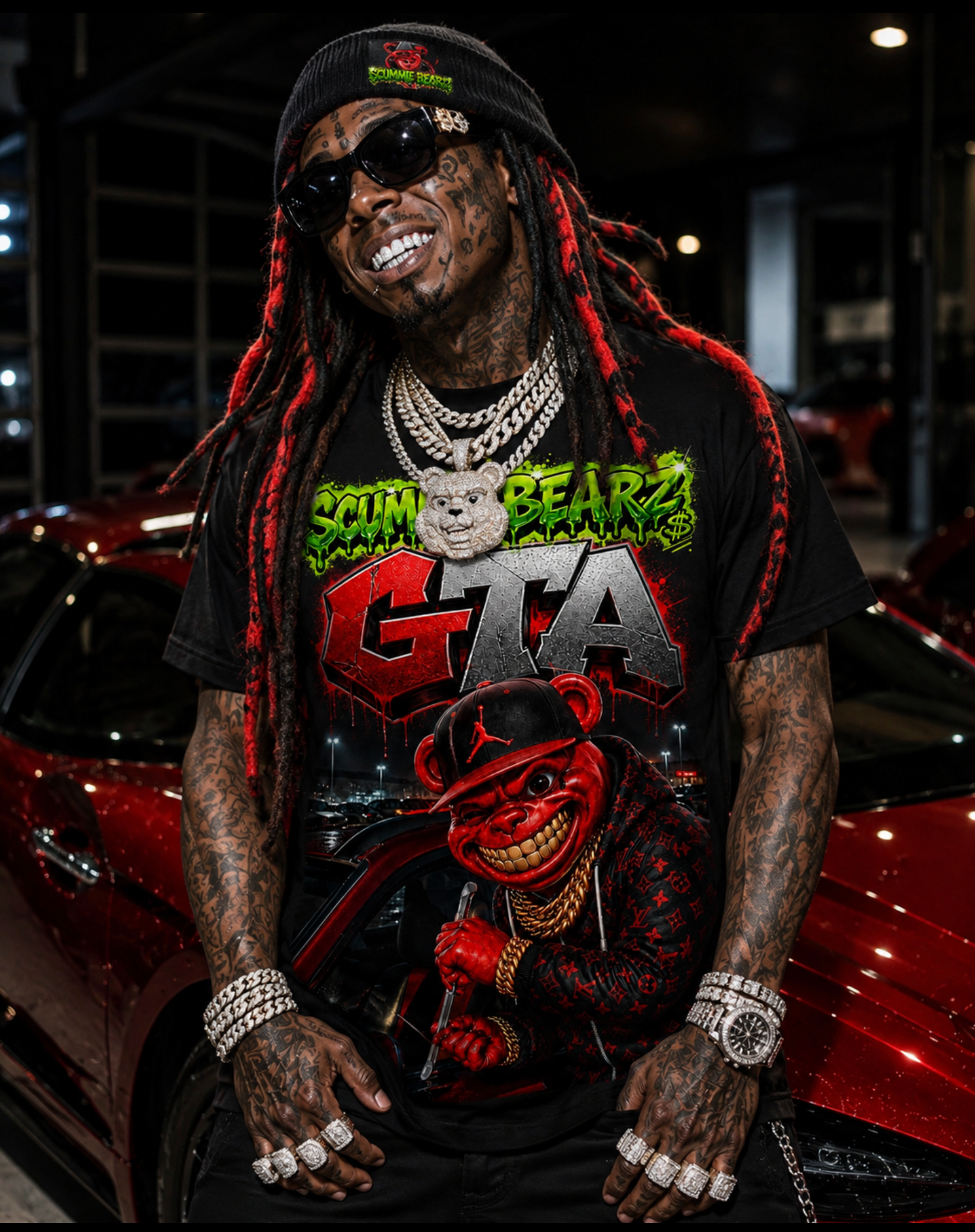 Scummie Bearz GTA Collection "Red Original" Tee  Unisex  Men's T-Shirt