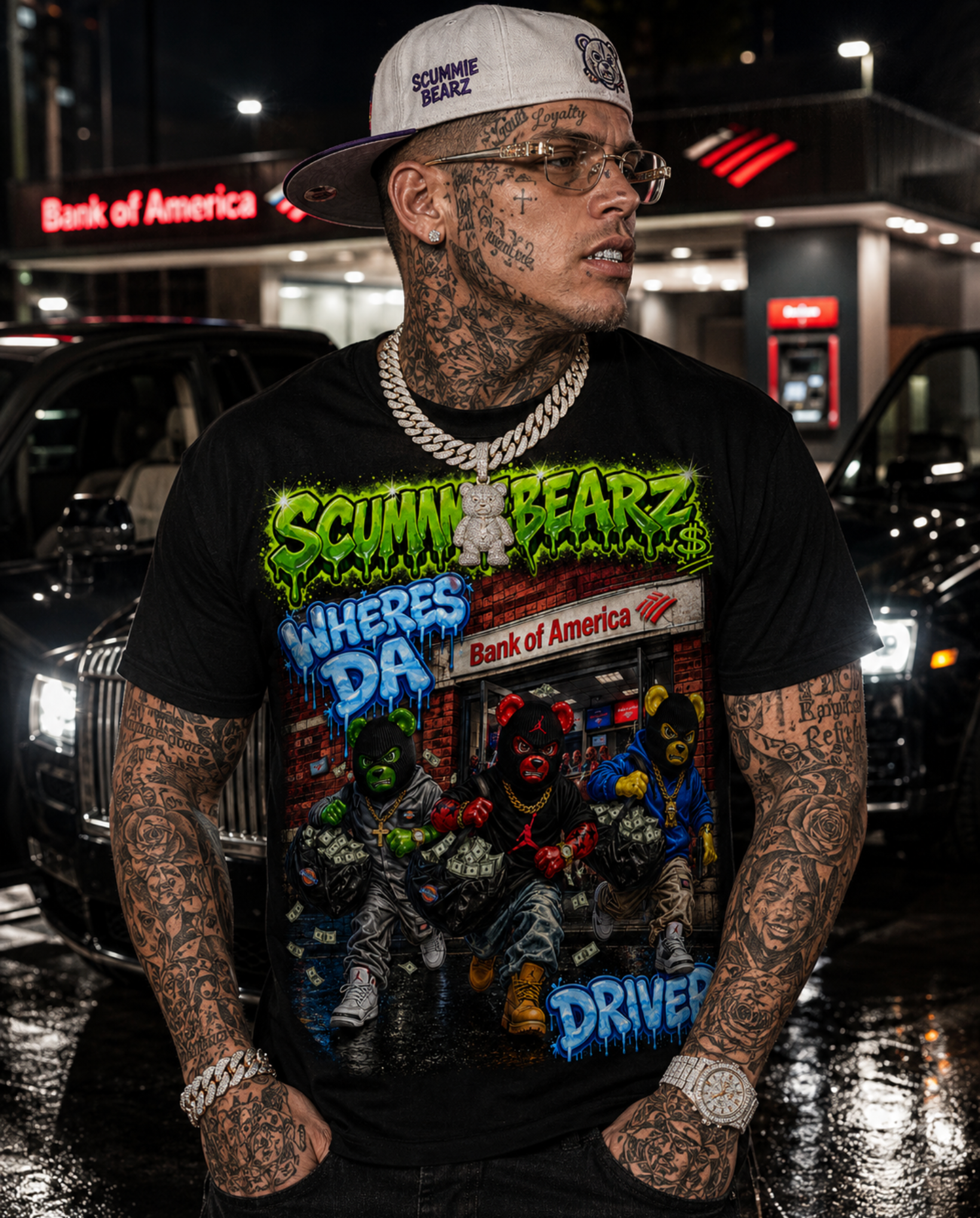 Scummie Bearz Bank Heist Collection: Where's Da Driver? — Unisex Men's T-Shirt