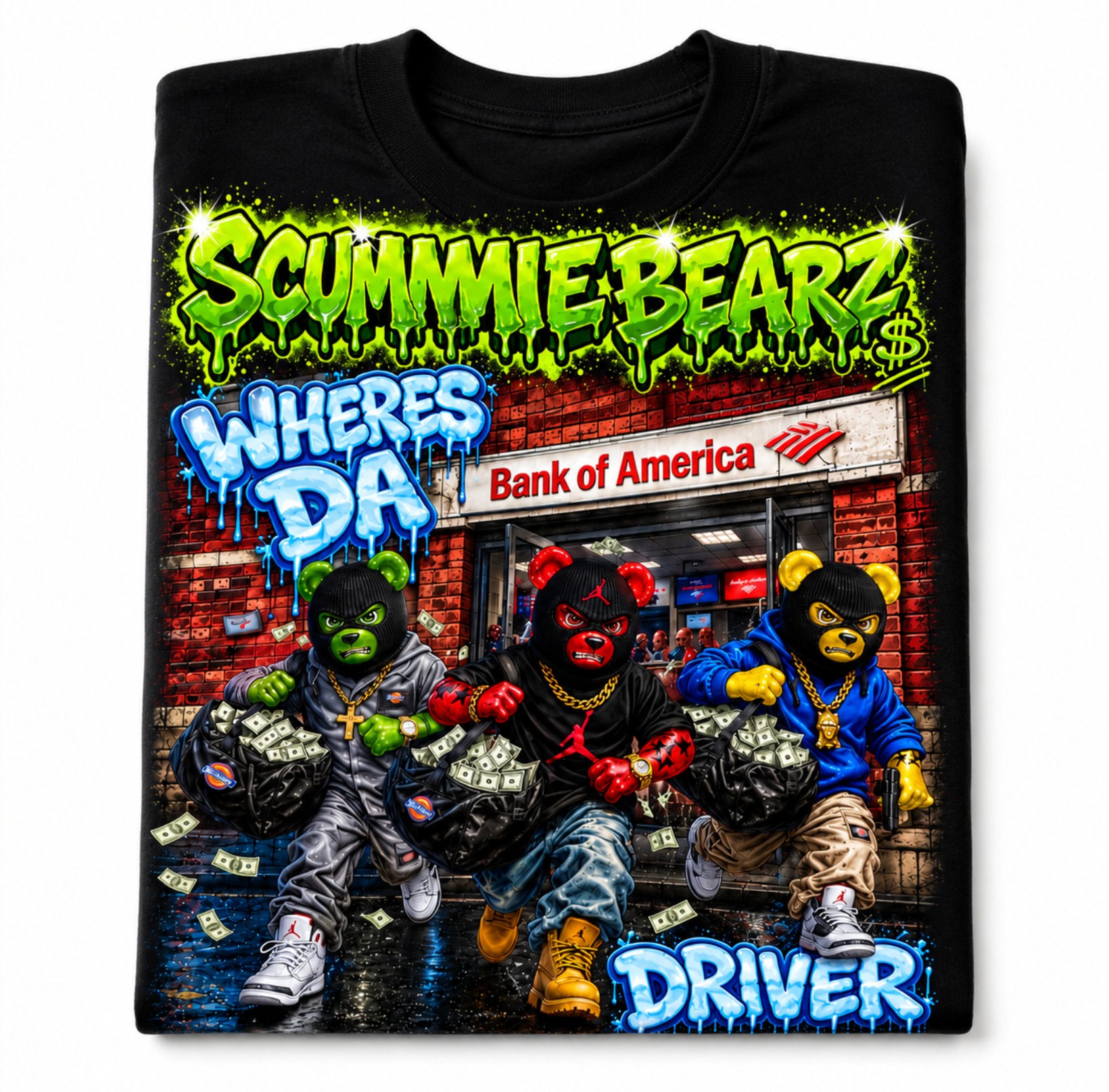 Scummie Bearz Bank Heist Collection: Where's Da Driver? — Unisex Men's T-Shirt