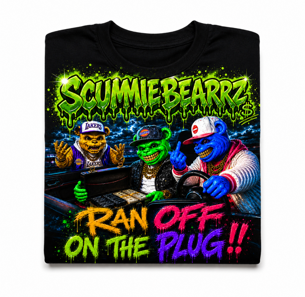 Scummie Bearz  Get Served Collection "Ran Off On The Plug" Unisex Men's T-Shirt